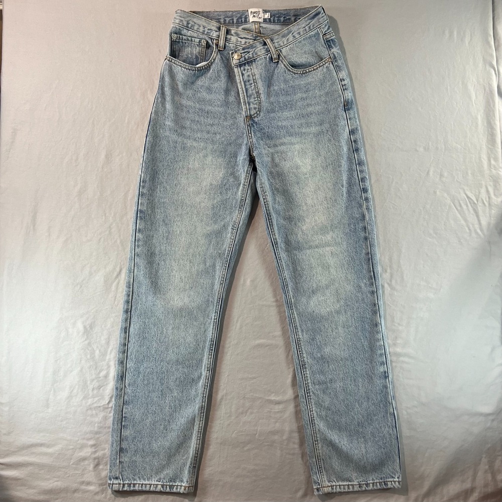Princess Polly Women's Holly Asymmetrical Waist Straight Leg  Denim Jeans Size 2